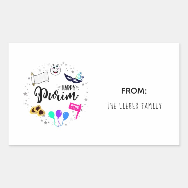 Happy Purim Rectangular Sticker (Front)