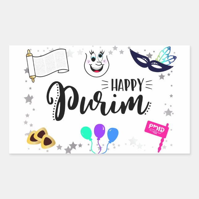 Happy Purim Rectangular Sticker (Front)