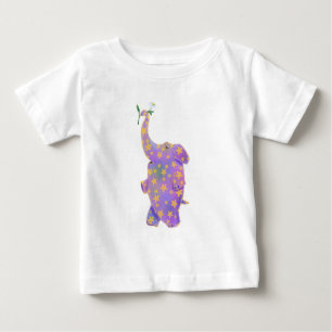 Happy Purple Elephant with Flower Baby T-Shirt