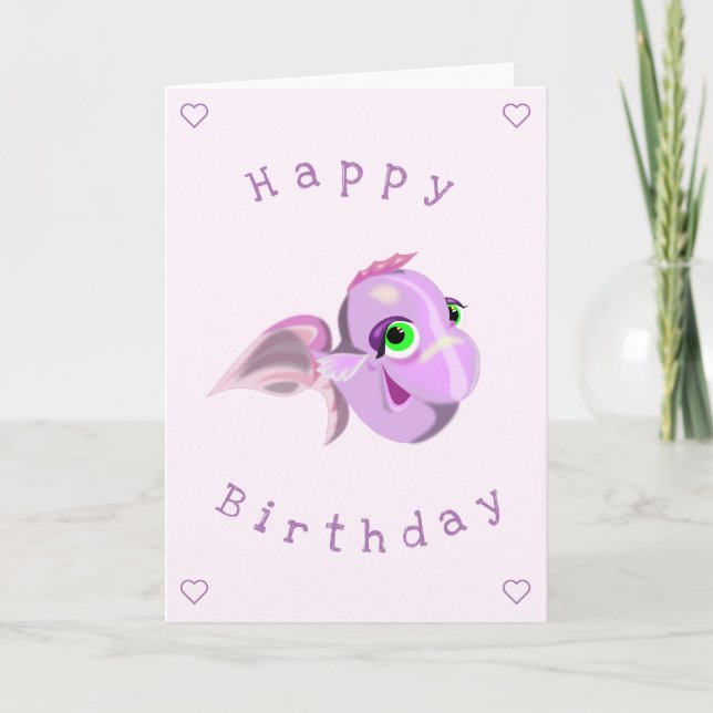 Happy Purple Fish Funny Birthday Card (Front)
