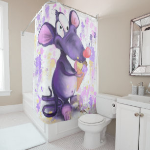 Happy Purple Mouse Eat Ice Cream - Funny Painting  Shower Curtain