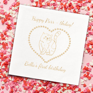 Happy purr-thday Cat Birthday party Foil Napkins