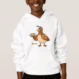 Happy quail with eggs cartoon