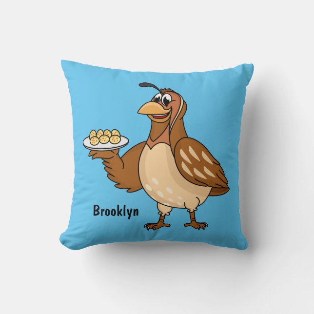 Happy quail with eggs cartoon  cushion (Front)