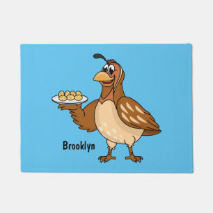 Happy quail with eggs cartoon doormat