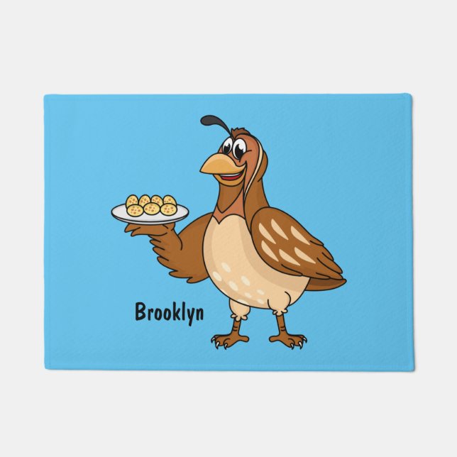 Happy quail with eggs cartoon  doormat (Front)