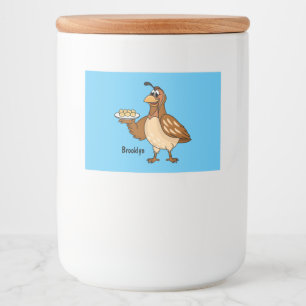 Happy quail with eggs cartoon food label