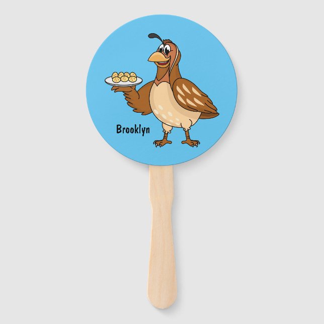 Happy quail with eggs cartoon hand fan (Front)
