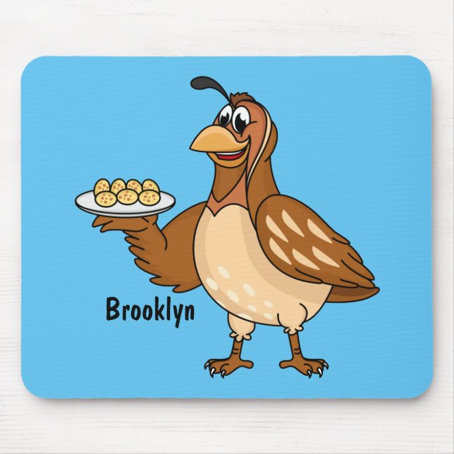 Happy quail with eggs cartoon  mouse pad (Front)