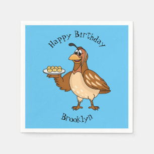 Happy quail with eggs cartoon napkin
