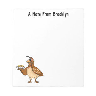 Happy quail with eggs cartoon notepad