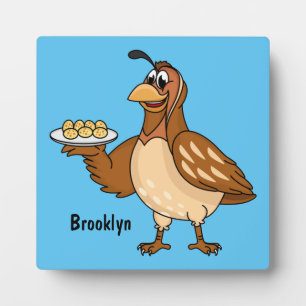 Happy quail with eggs cartoon plaque