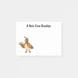 Happy quail with eggs cartoon post-it notes