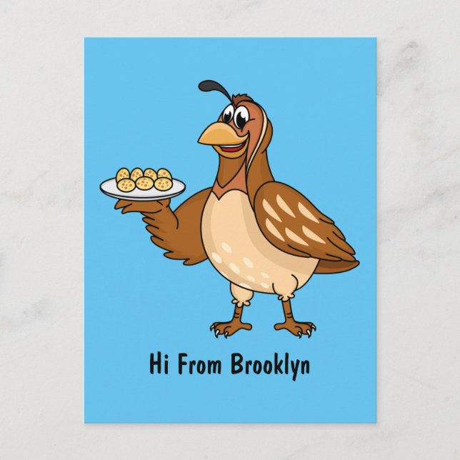 Happy quail with eggs cartoon  postcard (Front)