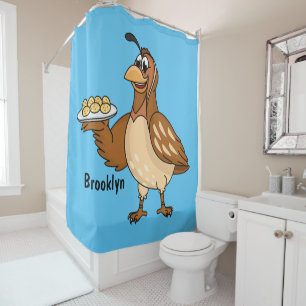 Happy quail with eggs cartoon shower curtain