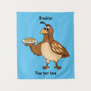 Happy quail with eggs cartoon tapestry