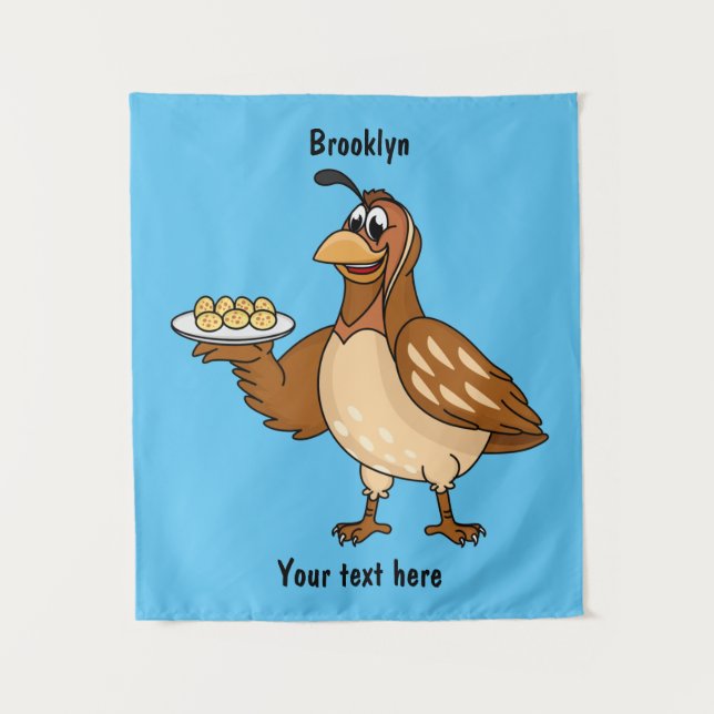 Happy quail with eggs cartoon  tapestry (Front)