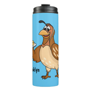 Happy quail with eggs cartoon thermal tumbler