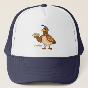 Happy quail with eggs cartoon trucker hat