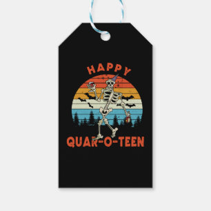 Happy QUAR-O -TEEN Funny Skeletor Wine Halloween Gift Tags