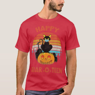 Happy QuarOTeen Cat with Face Mask Black Cat Hallo T-Shirt