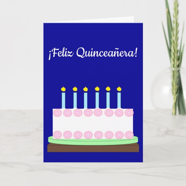 Happy Quinceañera in Spanish:  Dark Blue Blank Card (Front)