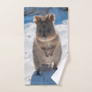 Happy Quokka on the beach Hand Towel
