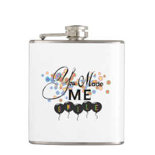 Happy quote with balloons -You MADE ME SMILE! Hip Flask