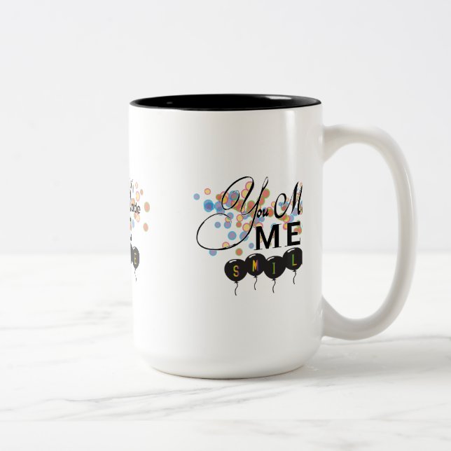 Happy quote with balloons -You MADE ME SMILE! Two-Tone Coffee Mug (Right)