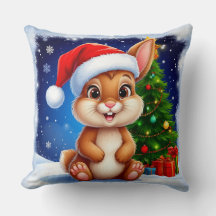 Happy Rabbit in Santa Hat