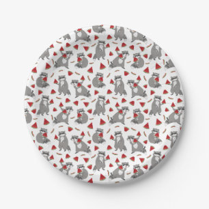 Happy raccoon with watermelon paper plate