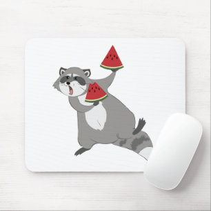 Happy racoon with watermelon mouse pad