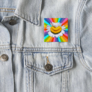 Happy Radiant Chamomile Flower Power Smile 15 Cm Square Badge