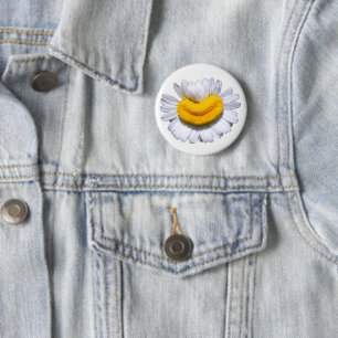 Happy Radiant Chamomile Flower Smile 6 Cm Round Badge