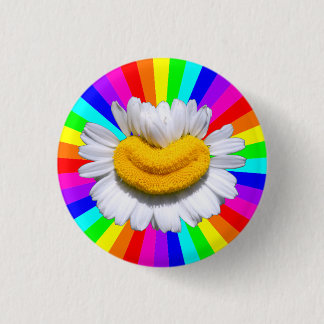 Happy Radiant Chamomile Flower Smile Rainbow Aura 3 Cm Round Badge