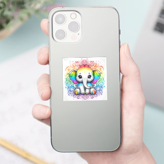 Happy rainbow baby elephant vinyl sticker