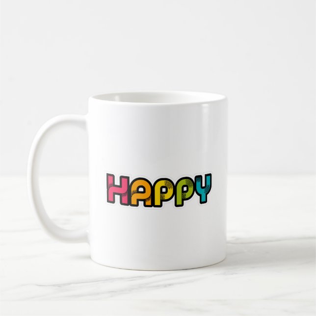 Happy Rainbow coloured word Coffee Mug (Left)