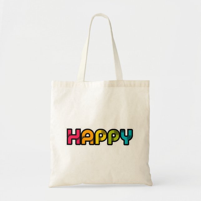 Happy Rainbow coloured word Tote Bag (Front)