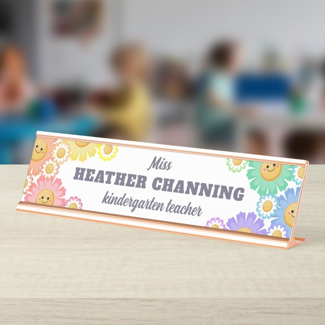 Happy Rainbow Daisies Floral Teacher Desk Name Plate (Creator Uploaded)