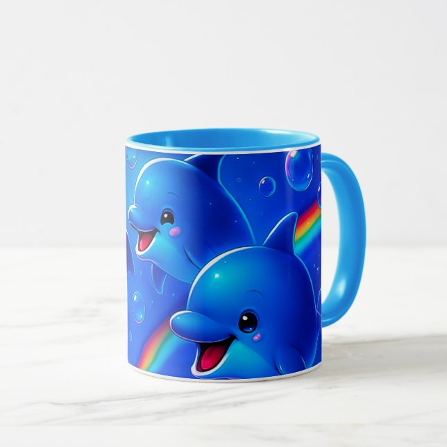 Happy rainbow dolphins mug (Front Right)