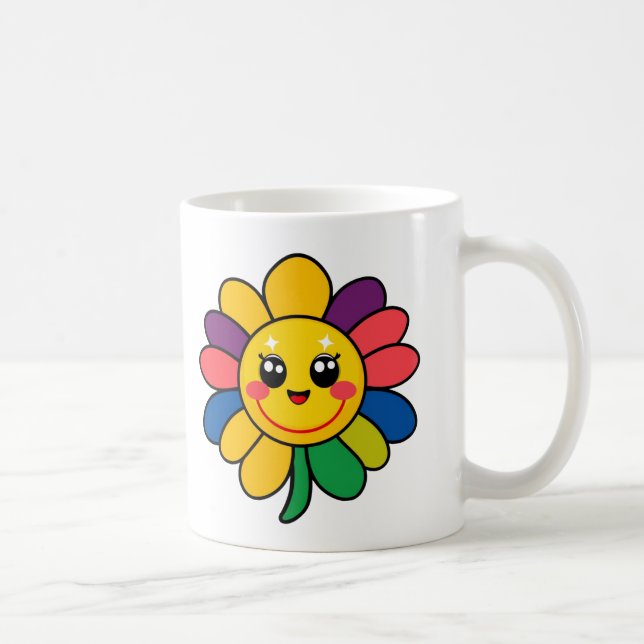 Happy Rainbow Flower Face Coffee Mug (Right)