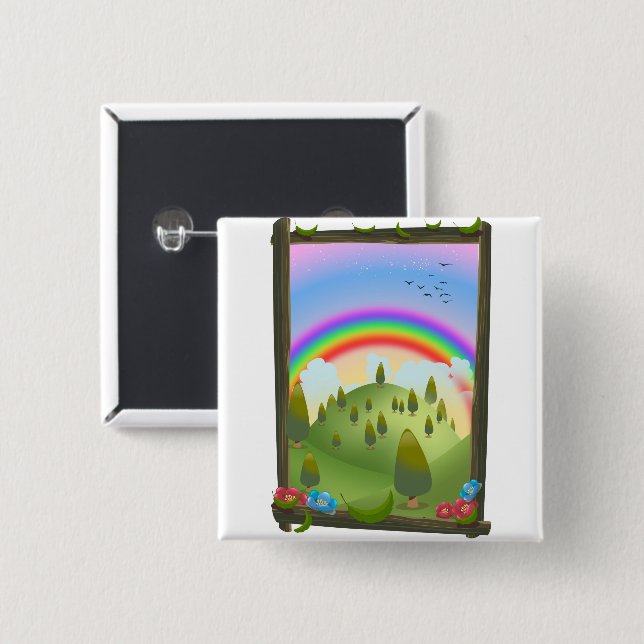 Happy Rainbow Landscape 15 Cm Square Badge (Front & Back)