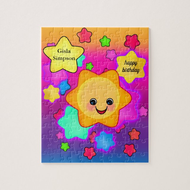 Happy Rainbow Pastel Sun with Twinkle Stars Jigsaw Puzzle (Vertical)