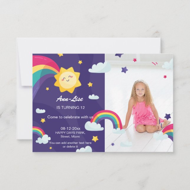 Happy Rainbow Sunshine Birthday Invitation (Front)