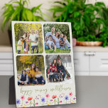 Happy Raising Wildflowers 4 Photo Collage Green Plaque<br><div class="desc">Photo Collage easel plaque with colourful wildflower border and 4 of your favourite photos. Your pictures will automatically display in square format with rounded corners to form the photo collage. "happy raising wildflowers" is lettered in green casual handwritten script, above a border of pretty country wild flowers on a soft...</div>