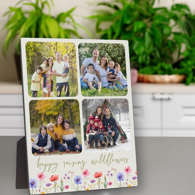 Happy Raising Wildflowers 4 Photo Collage Green Plaque (Photo Collage with 4 pics - 1 for each season perhaps .. from my Mother's Day Wildflower Collection)