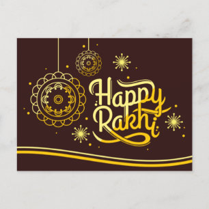 Happy Rakhi, Raksha Bandhan, brown, gold Postcard