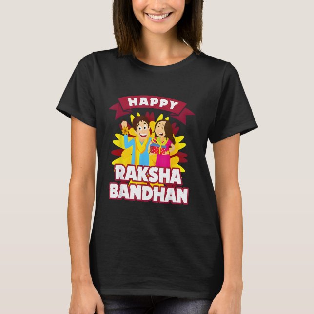 Happy Raksha Bandhan Brother and Sister Rakhi Gift T-Shirt (Front)