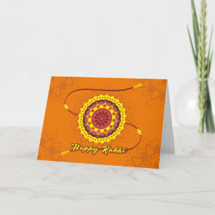 Happy Raksha Bandhan, orange, yellow wristband Card