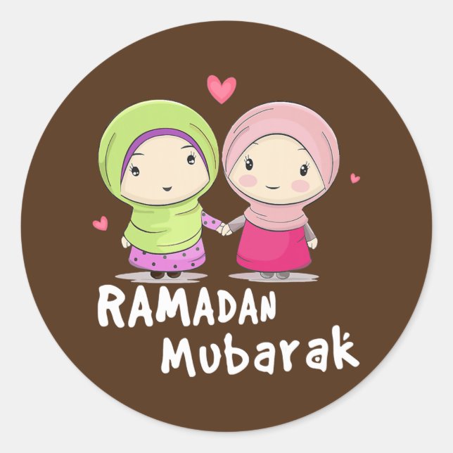 Happy Ramadan Mubarak Holy Month Calligraphy With Classic Round Sticker (Front)